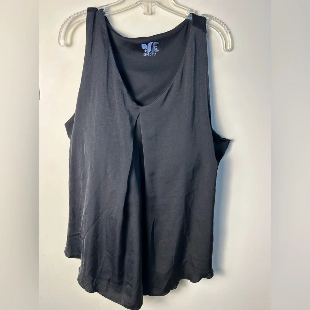 SHEBIRD The Stella Satin V Neck Shaper Blouse Size 7 Black Sleeveless Padded - Picture 1 of 6